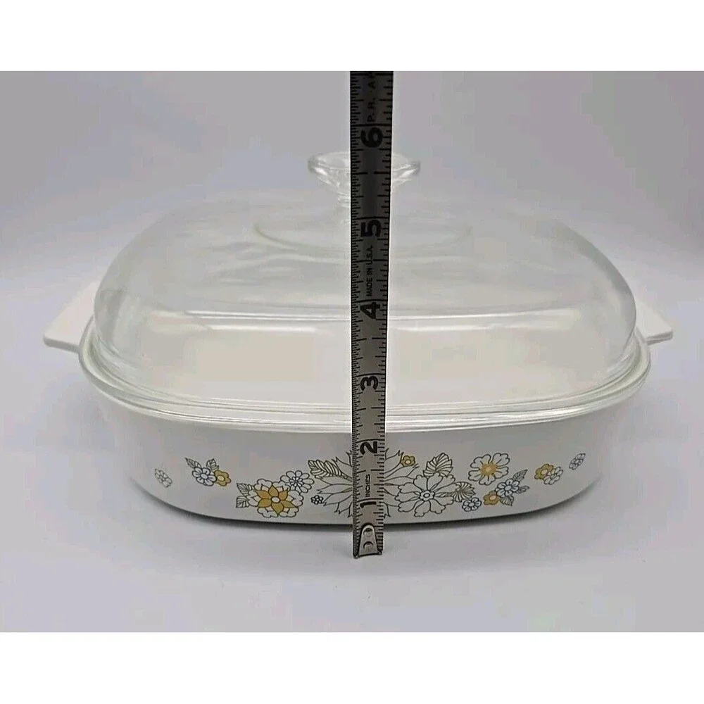 Vintage Corning Ware A-10-B Floral Bouquet Deep Square Casserole Dish with Lid